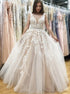 A Line Tulle Scoop Appliques Prom Dress LBQ0513